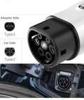 Slick Type Two V2L EV Charger Adapter showing Type 2 connector for car and adapter, designed for efficient charging.