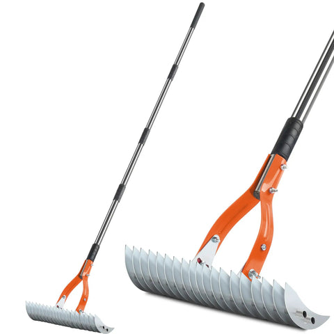 15 Inch Dethatcher Lawn Rake With Adjustable Handle for Thatch Removal and Scarification, manual tool with 19 curved steel tines visible