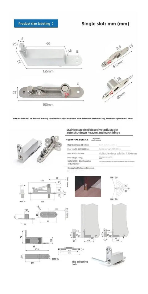 360 Degree Hydraulic Automatic Return Door Closer With Hidden Hinge For Roll Easy Closing And Dead Stop Alignment Built Tough For Any Interior Doorway Setup with dimensions and details.