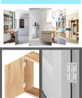 No Sweat Stainless Steel Cabinet Hinges With Matching Screws, Dang Solid Two Inch Four Hole Design For Fast Furniture Assembly, Silver Finish Keeps Your Daily Crafts Fresh, displayed on wooden and white cabinets.