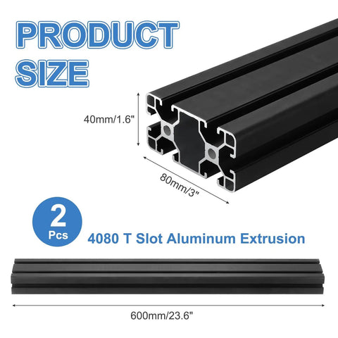 Heavy Duty T Slot 4080 Aluminum Extrusion Profile 600mm Anodized Black Linear Rail Frame Support, showing dimensions 40mm x 80mm.