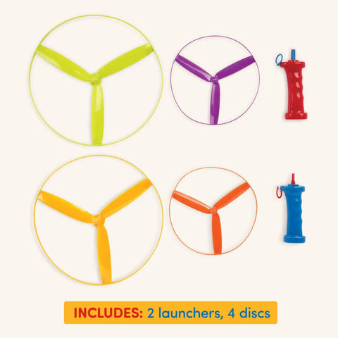 Skyrocopter Flying Disc Toy Set With Two Launchers And Four Discs For Outdoor Play This Helicopter Themed Summer Toy Thats Totally Easy To Use