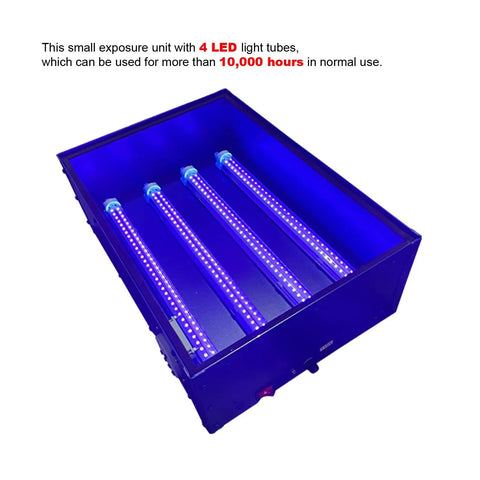 UV Exposure Unit Silk Screen Printing Light Box With 4 15W LED Tubes 18 By 12 Inch Exposure Area 395nm 110V 60W Blue Includes Smart Countdown Timer