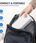 Zero Hassle Bluetooth Thermal Label Printer And Wireless Shipping Label Maker For Business compactly stored in a backpack.
