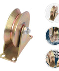 4 Inch V Shaped Pulley Wheel Heavy Duty Steel Cable Traction Block with ball bearing guide, golden finish, ideal for industrial use