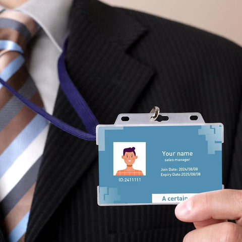 Top Shelf Blank Pvc Id Badge Cards For Card Printers Cr80 Standard White Stock 30 Mil Thick 1000 Pack Ready To Roll, worn by a businessman.