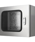 Built Like A Tank 304 Stainless Steel Waterproof Electrical Box With Heavy Duty Rubber Seal And Clear Window Marine Grade Outlet Hub, close-up view.