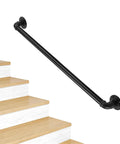 Rock Solid 3 Foot Adjustable Pipe Handrail For Indoor Outdoor Stairs Heavy Duty Wall Mounted Metal Safety Grab Bar Supporting 440 Lbs With No Sweat Setup For Bathrooms And Porches on wooden stairs.