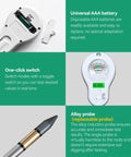 All In One Garden Sensor With Removable Probe For Soil Moisture And PH Testing Plus Fertility, Sunlight Intensity, Temperature And Humidity Readouts For Gardens, Lawns And Farms AAA Battery Included showing battery compartment, switch, and probe.