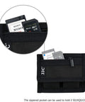 Durable Camera Battery Pouch Case For 2 Batteries With Zipped Card Pocket, showing memory cards in pocket.