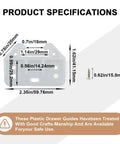 Top Shelf Bottom Mount Drawer Slide Guides 12 Pack Plastic Track Rails specifications with dimensions, ideal for furniture repair.