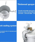 Top Shelf 10 Liter Pneumatic Paint Pressure Pot With Upgraded Six Hole Spray Gun showing thickened sprayer design and quick lock sealing system.