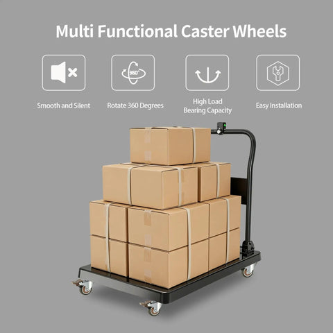 Tough As Nails 1.5 Inch Swivel Casters Set Of Four Heavy Duty Rolling Wheels With Reliable Brake and Complete Mounting Hardware on cart with boxes.