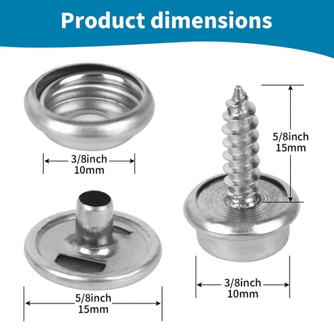 Product dimensions of 150 Piece Canvas Snap Kit Tool Set Marine Grade Stainless Steel Five Eighths Inch Snaps with Screws