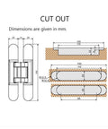 Technical drawing showing dimensions for Concealed Door Hinges Heavy Duty Invisible 3D Adjustable Pair for Doors.