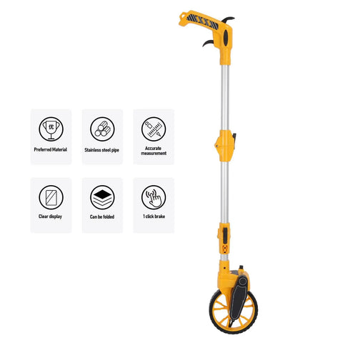 Luocute Distance Measuring Wheel 9999.9m Capacity Folding Design with stainless steel pipe and clear display.