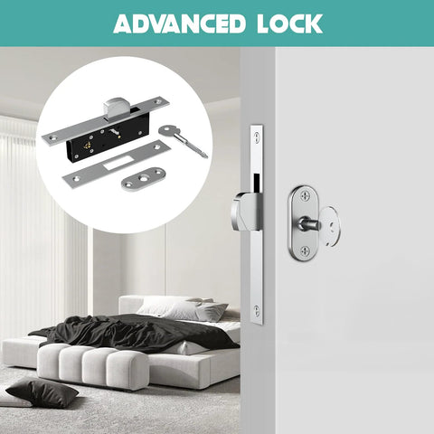 Heavy Duty 360 Degree Hidden Door Pivot Hinges Kit in use on a concealed door with advanced lock style, showcased in a modern room.