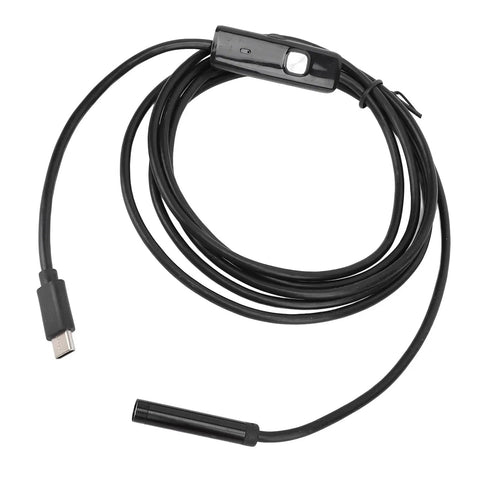 7mm Industrial Endoscope With 2MP HD Camera And Type C USB And Micro USB Interfaces 2m Cable coiled on white background