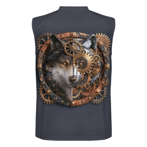 Heavy Duty Mens Dry Fit Tank Top Boasting Sharp Viking Wolf Artwork Next Level Stretch Fabric Sleeveless Crewneck Gym Workout Tee Built For All Day Wear featuring wolf gears design.