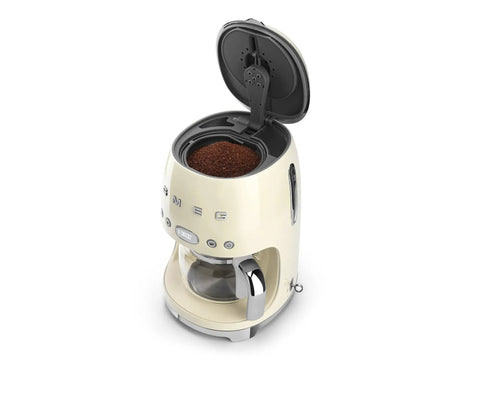 Retro Fifties Style Drip Coffee Maker With 10 Cup Glass Carafe, Auto Start, No Fuss Keep Warm Plate, And Two Brew Strengths, Cream Finish