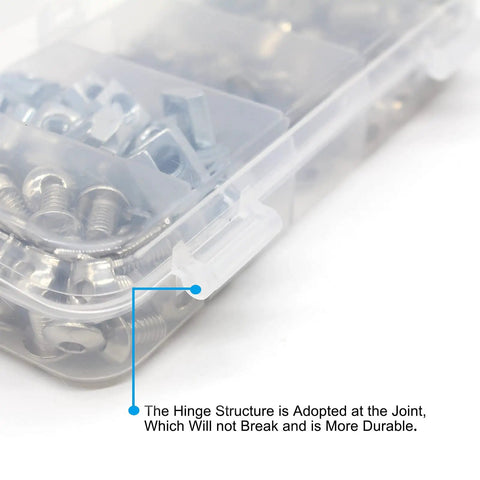 Close-up of clear organizer case for All In One Aluminum Extrusion Hardware Kit With 200Pcs M5 T Slot Nuts Bolts And Screws for 20x20 2020 2040