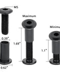 Zero Sweat Assembly M8x25mm Black Barrel Nuts And Heavy Duty Furniture Bolts 100 Pack For Woodworking And Mechanical Assembly with sizes.