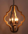 Barn Vibe Farmhouse Wood Chandelier With Four Lights Rustic Pendant Light Fixture in weathered white finish with open-frame design