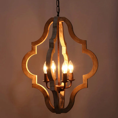 Barn Vibe Farmhouse Wood Chandelier With Four Lights Rustic Pendant Light Fixture in weathered white finish with open-frame design