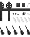 Heavy Duty 5 Foot Sliding Barn Door Hardware Kit For 4 To 18 Foot Rails Black Solid Steel That Runs Smoothly And Quietly Easy Install