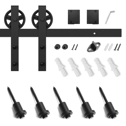 Heavy Duty 5 Foot Sliding Barn Door Hardware Kit For 4 To 18 Foot Rails Black Solid Steel That Runs Smoothly And Quietly Easy Install