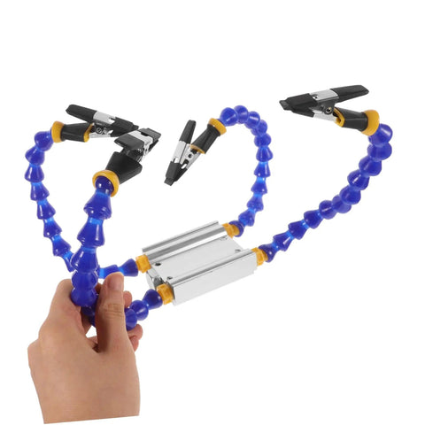 Heavy-Duty Soldering Helping Hand Tool With Flexible Arms And Welding Station Holder for expert PCB repair in use