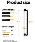 Black Cabinet Bar Pulls 6.3 Inch Center 10 Pack Classic Modern Matte Drawer Handles with dimensions and screw lengths.