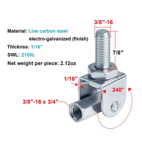 12 Pack Three Eighths Inch Thread Rod Swivel Joint Connector Adjustable Swivel Attachment for Sprinkler Systems 210 Lb Working Load Each 240 Degree Tilt Galvanized Low Carbon Steel Blue, 3/8-16 threaded