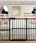 Extra Wide Baby Gate 62 To 67 Inch Walk Through Pressure Mounted No Drill Doorway Gate 30 Inch Tall Tension Gate installed in a living room