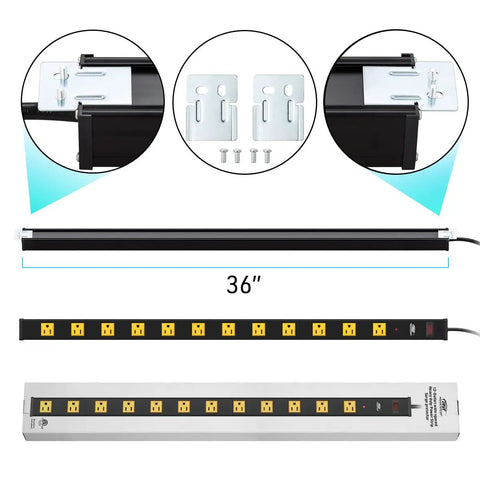 Heavy Duty 12 Outlet Power Strip With 6ft Cord And 1800 Joule Surge Protection, Wall Mountable, Wide Spaced Outlets