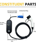 Diagram of Level 2 EV Charger For Home And Garage 7kW 32A 1 Phase Type 2 Connector With 5M Cable And CEE Plug components.