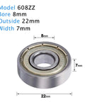 608ZZ C3 High Speed Sealed Ball Bearing 8x22x7mm with dimensions