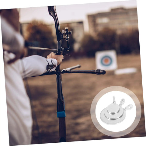 Close-up of an archer aiming at a target with overlay of Six Piece Stainless Steel Gong Shooting Targets For Practice And Training
