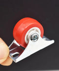 Close-up of 1 Inch Rigid Plate Caster Wheels No Brake For Furniture 6 Pack With Free Screws Red PVC Screw Or Bolt Mount.