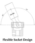 Diagram showing the beefy swivel design of the Three Eighths Inch Drive Deep Universal Impact Socket Set, with angle measurements.