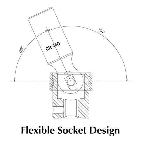 Diagram showing the beefy swivel design of the Three Eighths Inch Drive Deep Universal Impact Socket Set, with angle measurements.