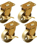 Premium 4 Inch Swivel Caster Set Of 4 With Side Brake And Vintage Copper Antique Gold Finish on cast iron wheels.