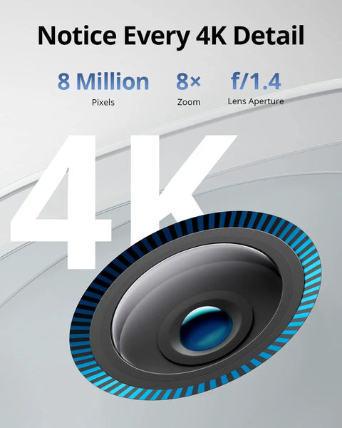 Close-up of lens detail from 4K Outdoor Wireless Security Camera Kit With Solar Panel, AI Face Recognition, 8x zoom, f/1.4 aperture