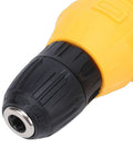 Close-up of the chuck of the Straight Up Heavy Duty Cordless Drill Driver With Bright Led Light And Ergonomic Handle For Wood Brick Tile Drilling Quick Home Repairs And Furniture Assembly Real Deal Power Tool.