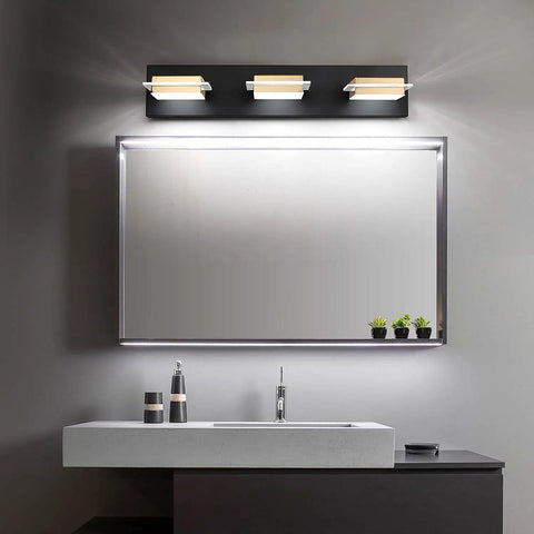 Black 4 Light Vanity LED Bathroom Light Fixture For Modern Homes, 32 Inch x 6 Inch x 4 Inch, over modern mirror and sink