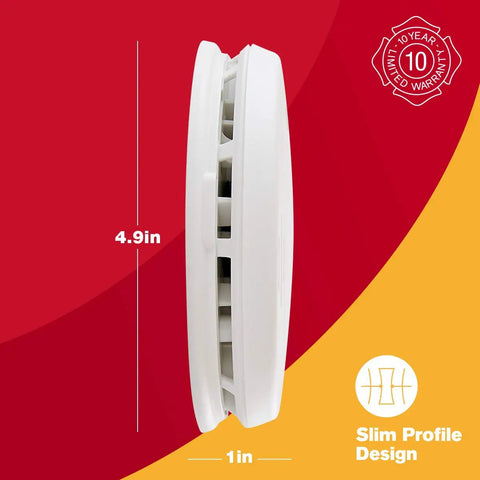 Side view of Ultra Slim Photoelectric Smoke Alarm With 10-Year Sealed Battery, Easy Twist Lock Mounting, Tamper Resistant Design, White PR710