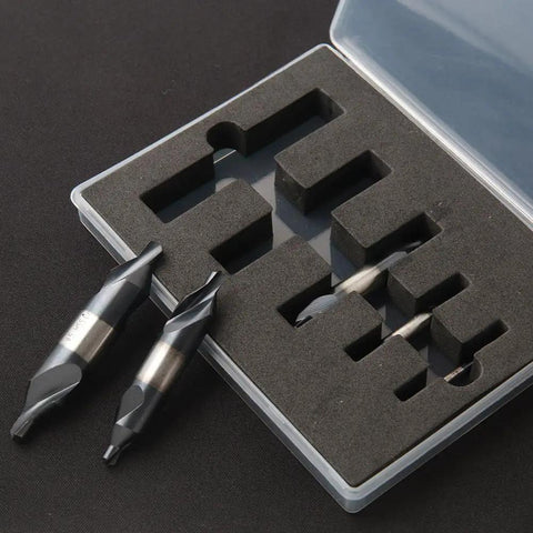 Heavy Duty Cobalt Center Drill Bit Set Top Shelf Gear For Beating Through Hard Metals Metric One Five Millimeter Five Piece setup in storage case.
