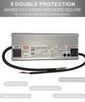 Top Shelf 320W Constant Current LED Driver Supply Delivering A Solid 54V Output, showcasing input and output specifications on a waterproof design.