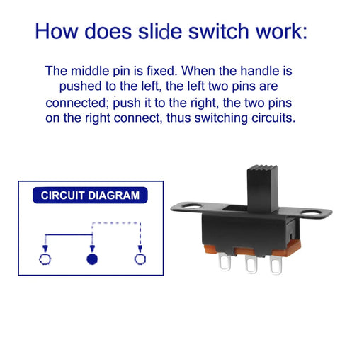Compact 1P2T SPDT Slide Switch 5mm Panel Mount Vertical Knob, DIY Friendly For Breadboard, PCB, And Arduino Projects, SS12F15 DIP Miniature Through-Hole Toggle Switch with circuit diagram