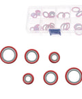 Shop Grade 30 Piece Car Air Conditioning Gasket And Seal Assortment Set 3 Sizes Compressor Port O Rings, vibrant red seals in storage case.